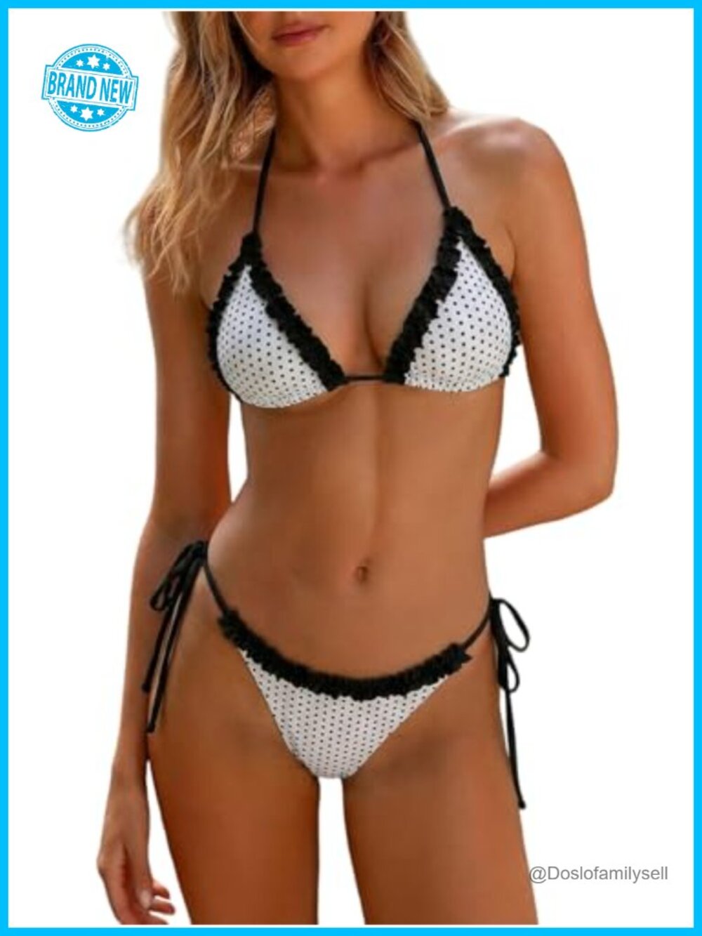 MakeMeChic Women's 2 Piece Bikini Set Gingham Halter Triangle Swimsuit